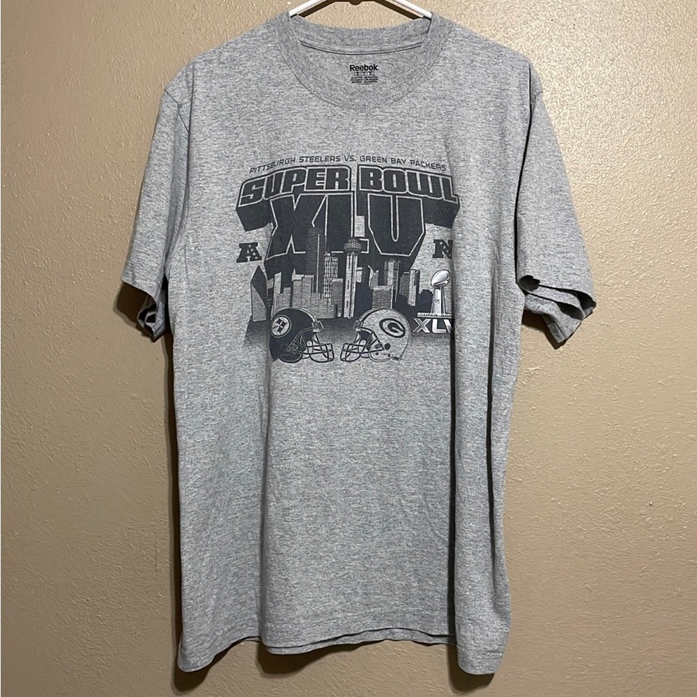 Reebok Super Bowl XLV Graphic Gray T-Shirt Men’s XL Packers v Steelers
